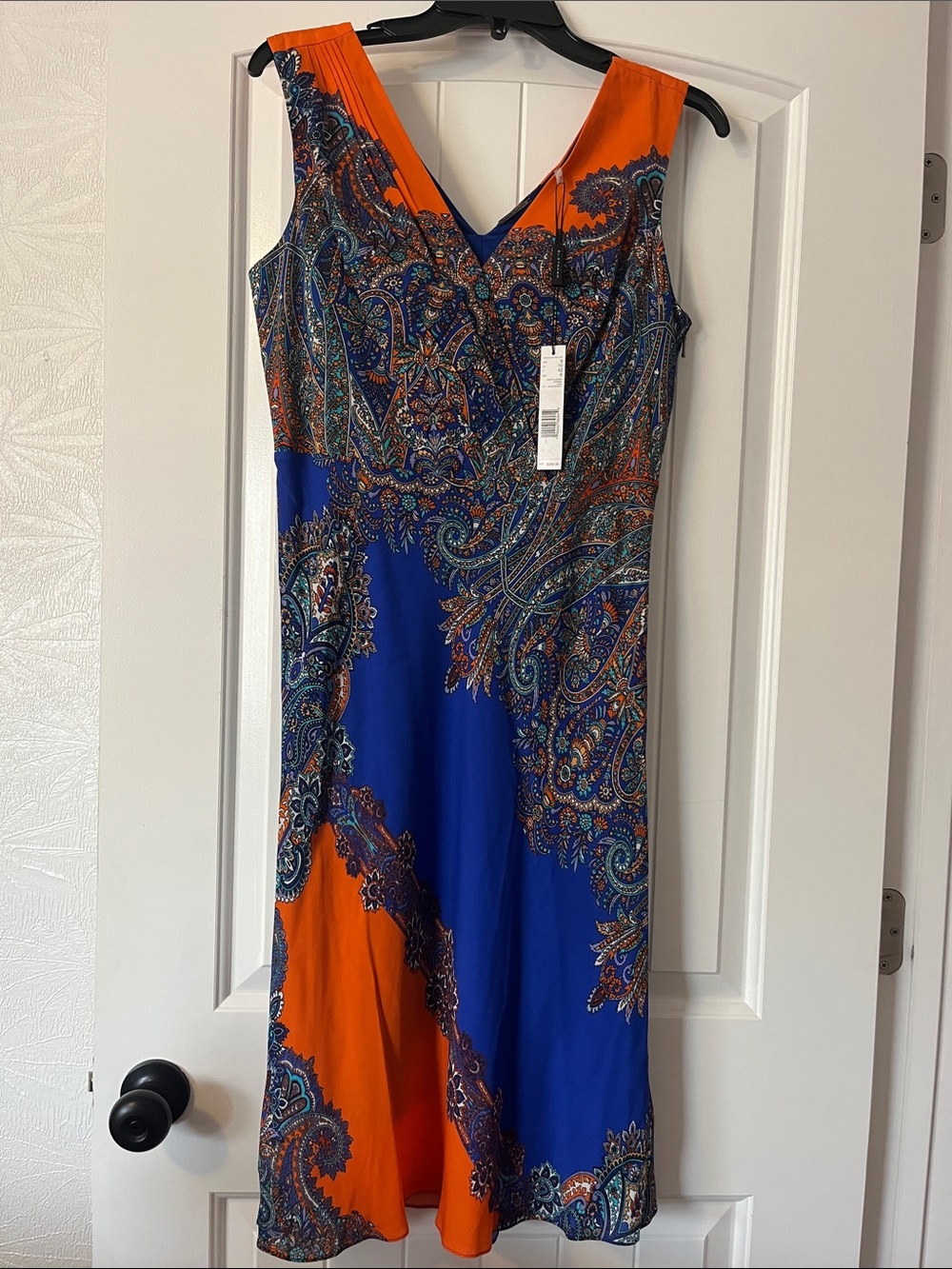 Elie Tahari Blue and Orange Paisley Midi Dress